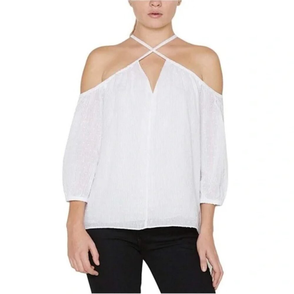 Revolve Bailey/44 Electric‎ Kool Aid 100% Summer Cotton Tie Neck Top White
